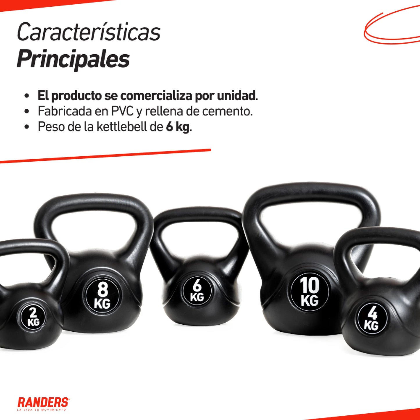 Pesa Rusa Kettlebell 6KG Recubierta PVC - Randers