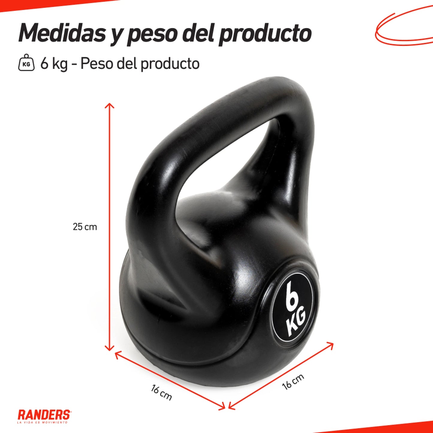 Pesa Rusa Kettlebell 6KG Recubierta PVC - Randers
