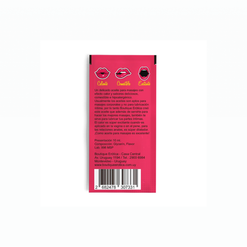 Gel Lubricantes Íntimos Calor 10 Ml Adulto Aceite Pack X 4 Sabor Frutilla