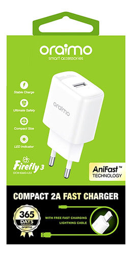 Cargador De Pared + Cable Usb - Lightning Oraimo Eu 2a 10w