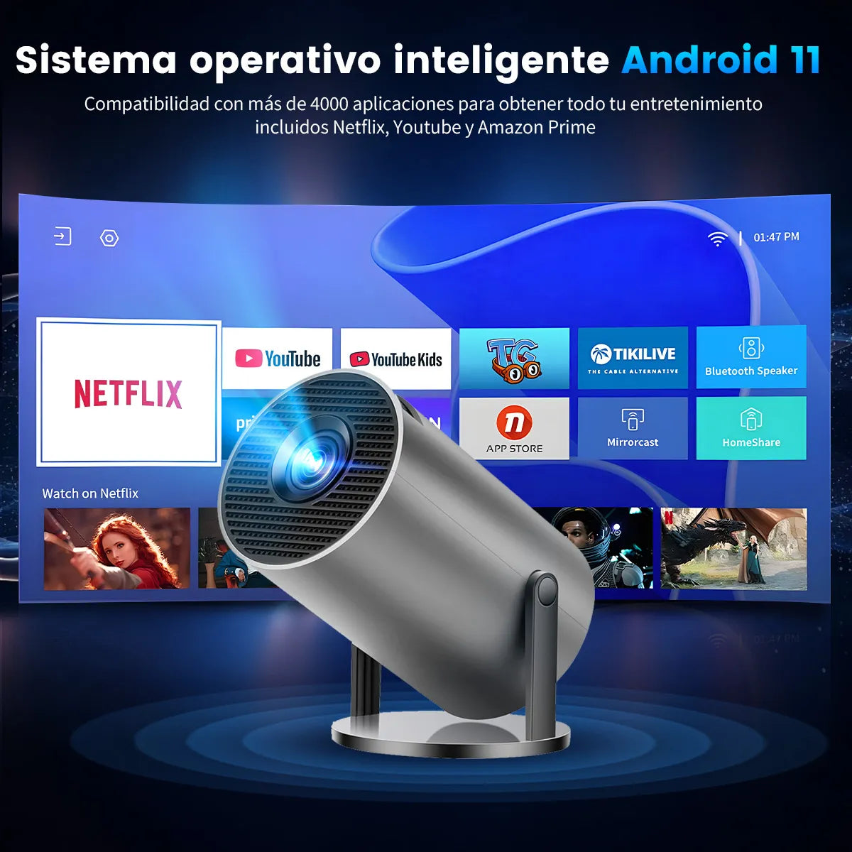 Proyector 4K HD + TV Box + Consola de juegos
