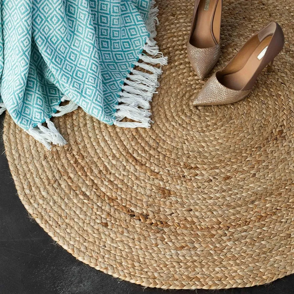 Alfombra redonda tejida de yute 100cm.