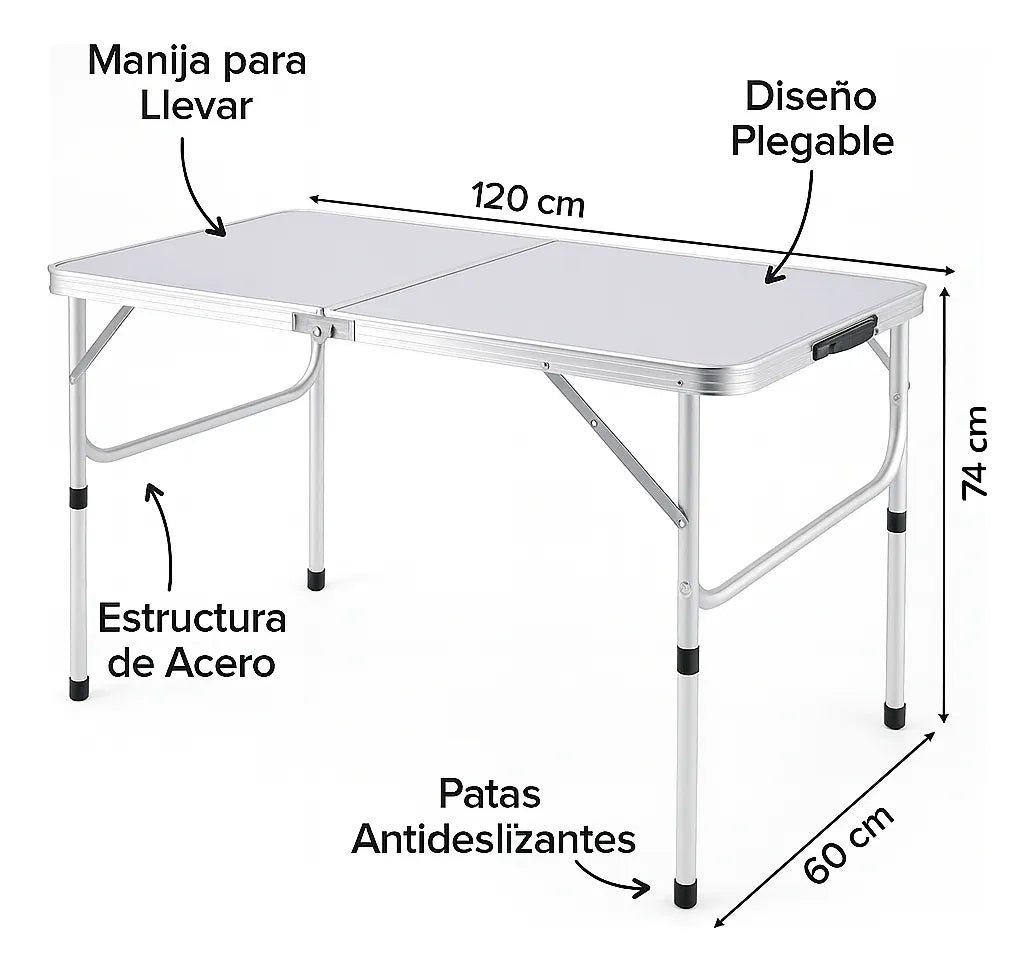Mesa plegable rectangular 60cm x 1.20m X 74 cm