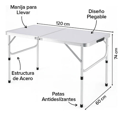 Mesa plegable rectangular 60cm x 1.20m X 74 cm