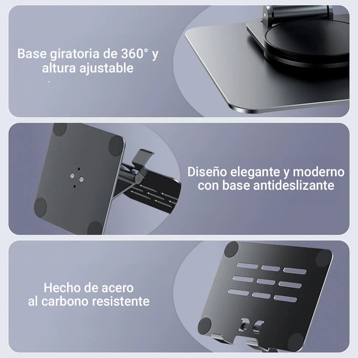 Soporte Móvil para Tablet, de Acero al Carbono, Ajustable y con Base Giratoria de 360°